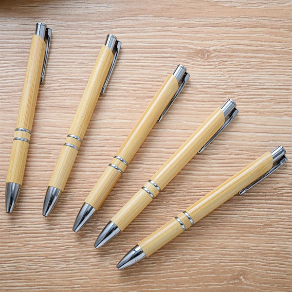 Natural Bamboo Wood Ballpoint Pen with Chrome Trim