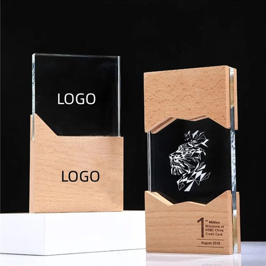 Crystal Award With Wooden Base