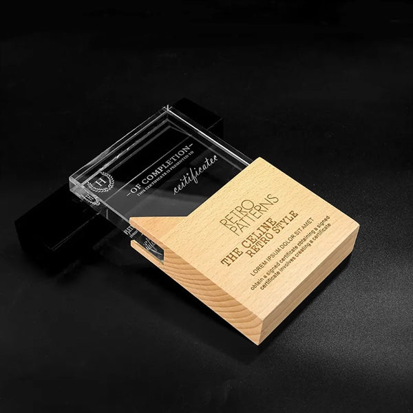 Crystal Award With Wooden Base