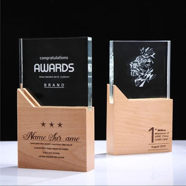 Crystal Award With Wooden Base