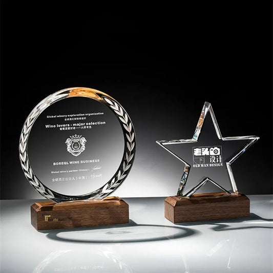 Crystal Award Tropy With Wooden Base