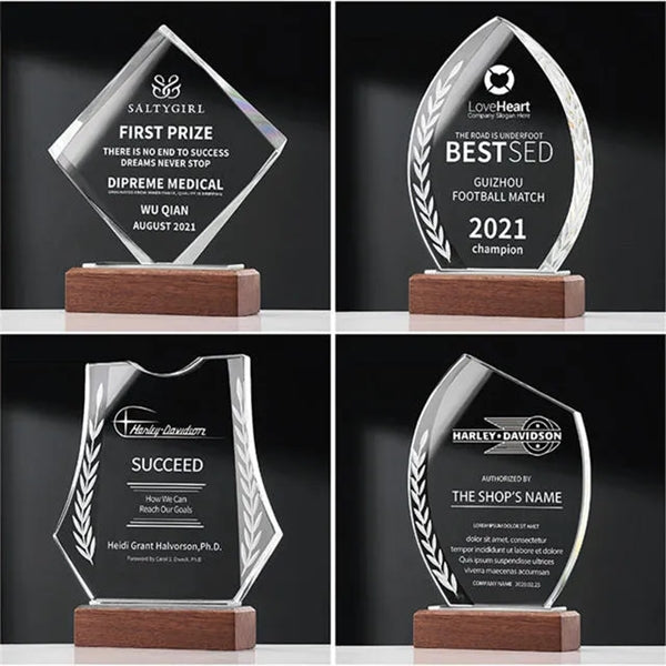 Crystal Award Tropy With Wooden Base