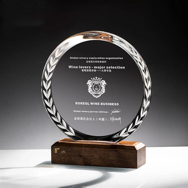 Crystal Award Tropy With Wooden Base