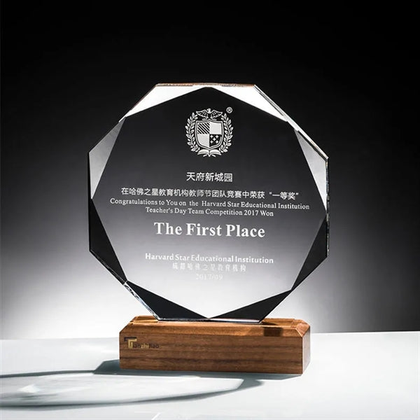 Crystal Award Tropy With Wooden Base