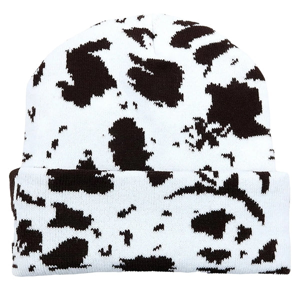 Spotted Knit Cap Cow Stripes Beanie