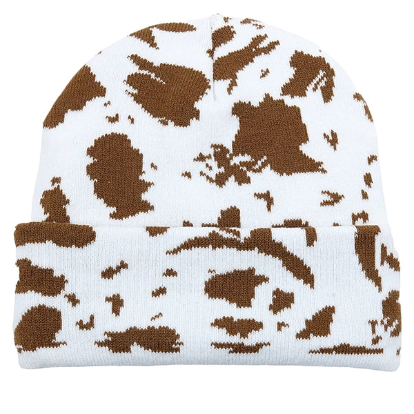 Spotted Knit Cap Cow Stripes Beanie