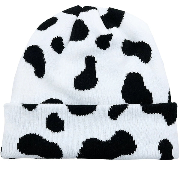 Spotted Knit Cap Cow Stripes Beanie