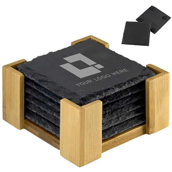 Slate Coaster Set with Wood Stand (6 pces pack)