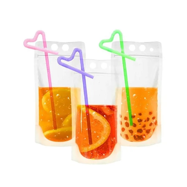 Hand-held closable Zipper Drinking Pouches With Straw