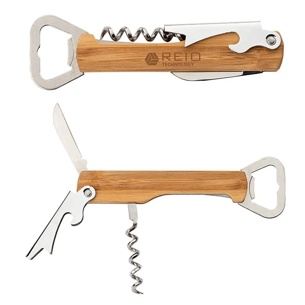 4 In 1 Multi-Function Bamboo Corkscrew Bar Tool Opener