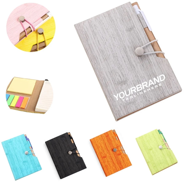 Woodgrain Notebook with Sticky Notes And Flags