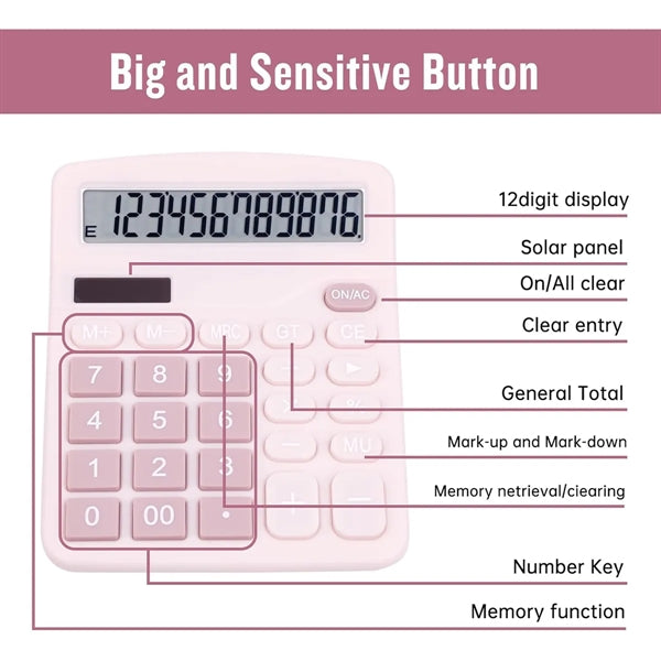 Cute Desktop Calculator Big Buttons Dual Power Source