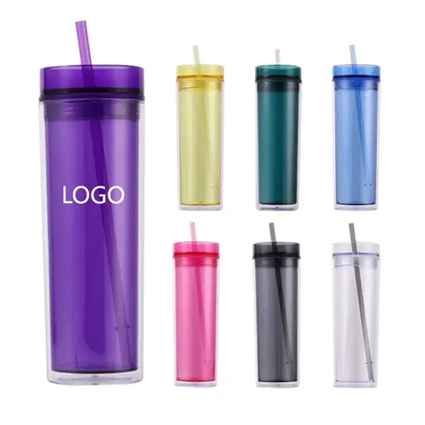 16oz Plastic Double Wall Tumblers with Straw