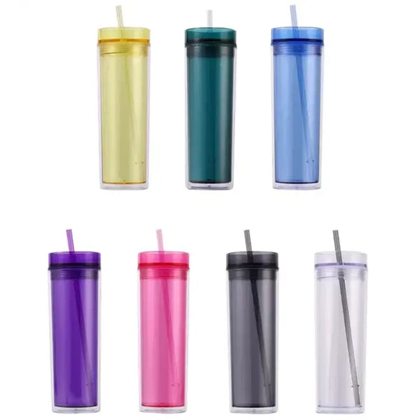 16oz Plastic Double Wall Tumblers with Straw