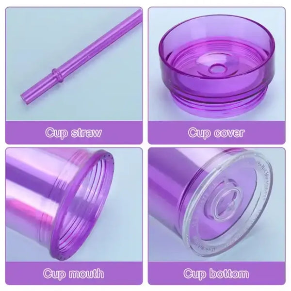 16oz Plastic Double Wall Tumblers with Straw