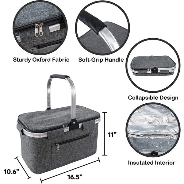 Collapsible Foldable Insulated Picnic Shopping Tote Basket