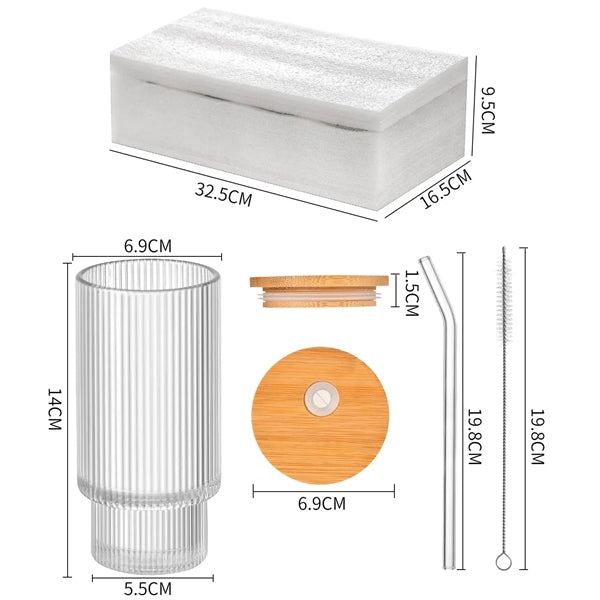 11OZ Embossed Drinking Glasses with Lids Straw Brush