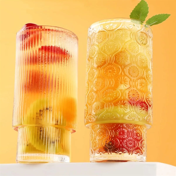 11OZ Embossed Drinking Glasses with Lids Straw Brush