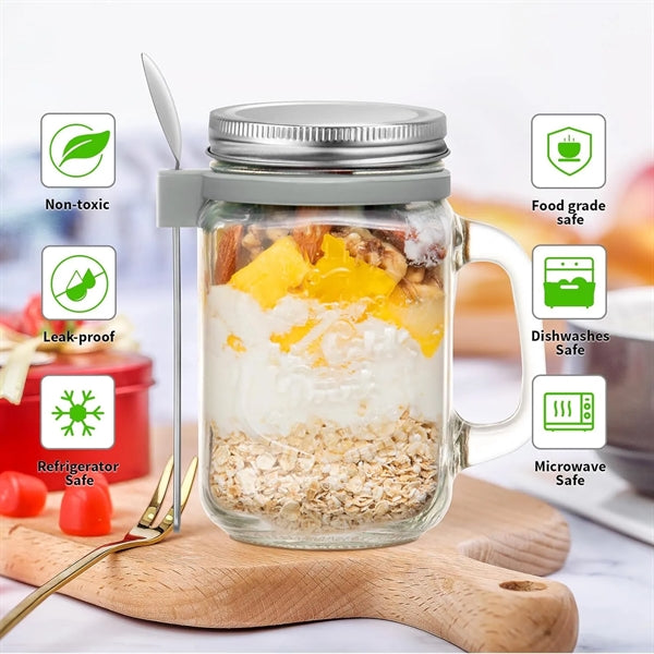 Mason Jars 16 oz with Lids,Spoon and Handle