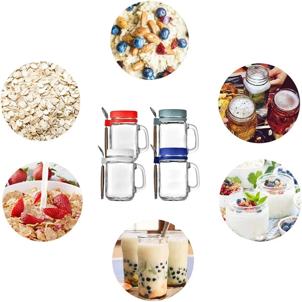 Mason Jars 16 oz with Lids,Spoon and Handle