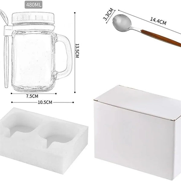 Mason Jars 16 oz with Lids,Spoon and Handle