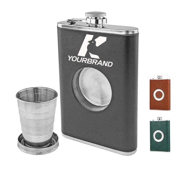 8oz Portable Hip Flask with Built In Collapsible Shot Glass