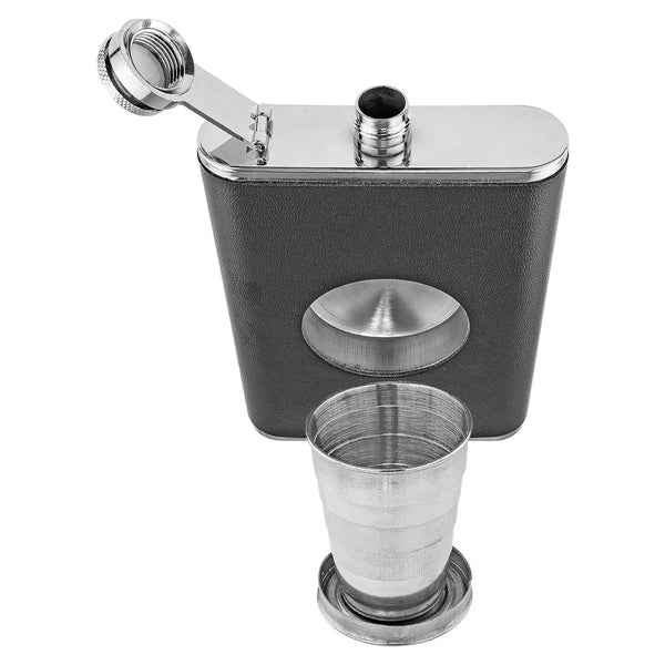 8oz Portable Hip Flask with Built In Collapsible Shot Glass