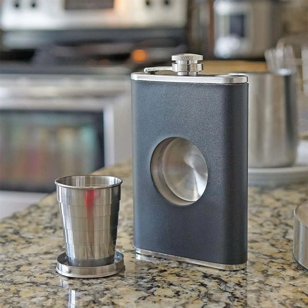 8oz Portable Hip Flask with Built In Collapsible Shot Glass