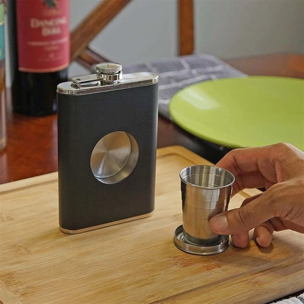 8oz Portable Hip Flask with Built In Collapsible Shot Glass