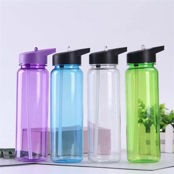 24oz Water Bottles Sports Plastic Straw Flip Lid Clear Cup