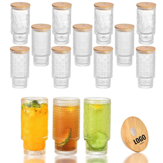 11OZ Embossed Drinking Glasses with Lids Straw Brush