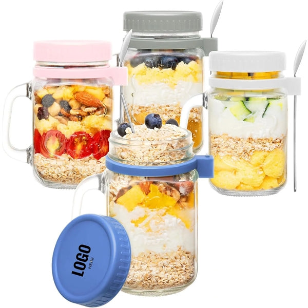 Mason Jars 16 oz with Lids,Spoon and Handle