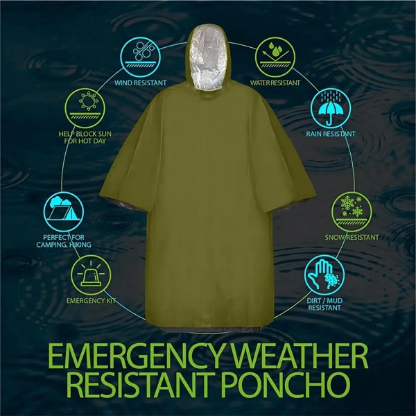 Waterproof Emergency Thermal Blanket Poncho with Hood