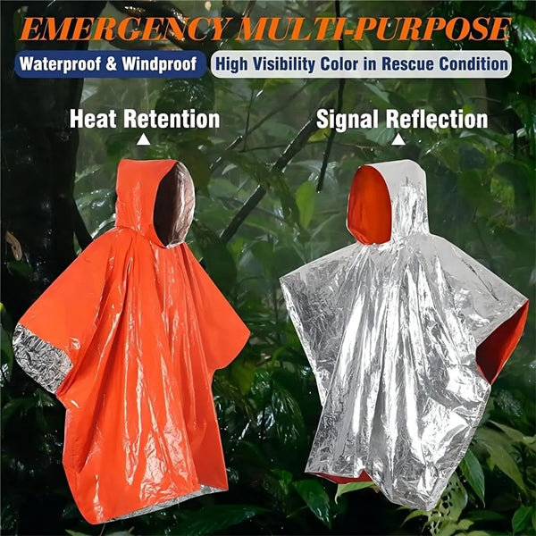 Waterproof Emergency Thermal Blanket Poncho with Hood
