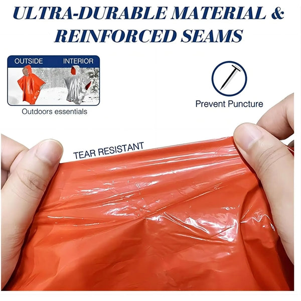 Waterproof Emergency Thermal Blanket Poncho with Hood