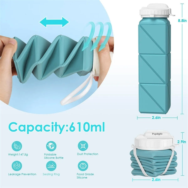 20.7oz Collapsible Water Bottles Leakproof With Straw Lid