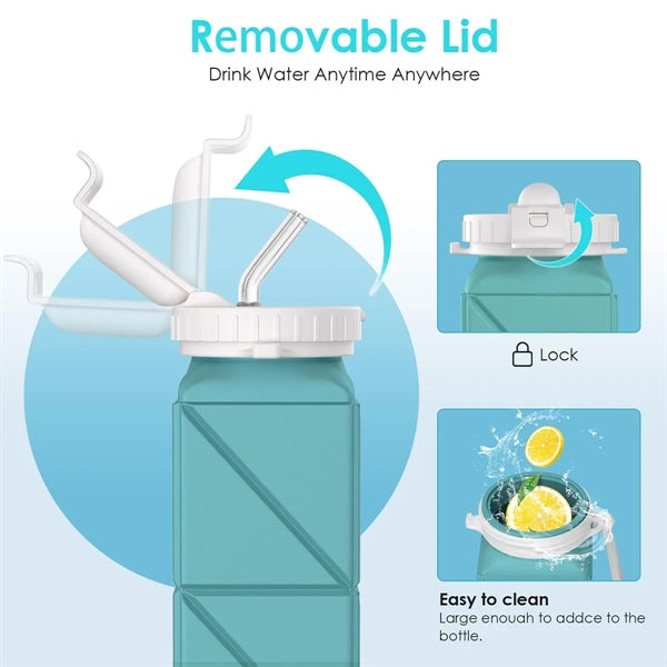 20.7oz Collapsible Water Bottles Leakproof With Straw Lid