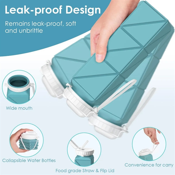 20.7oz Collapsible Water Bottles Leakproof With Straw Lid