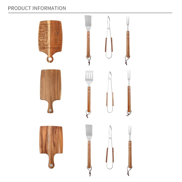 Wooden BBQ Tool Grill Accessories Set With Chopping Board