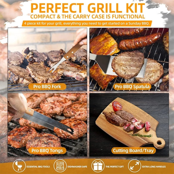 Wooden BBQ Tool Grill Accessories Set With Chopping Board