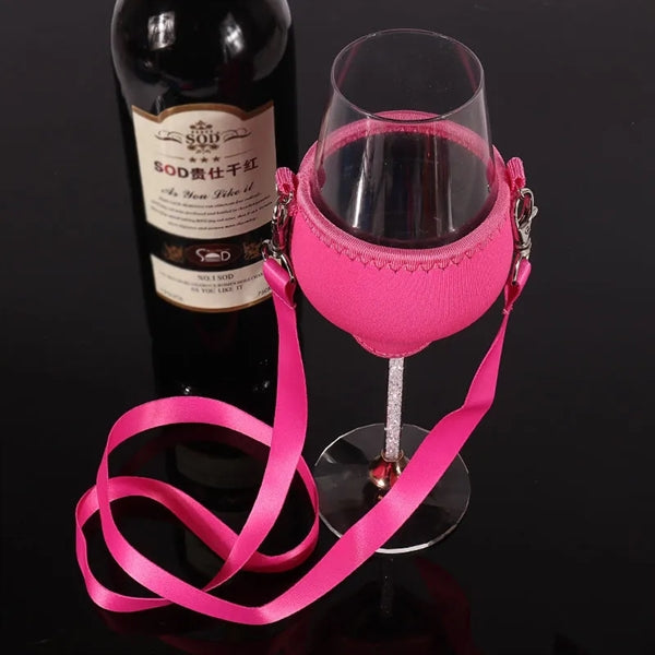 Neoprene Wine Glass Holder Cooler Sleeve with Neck Lanyard