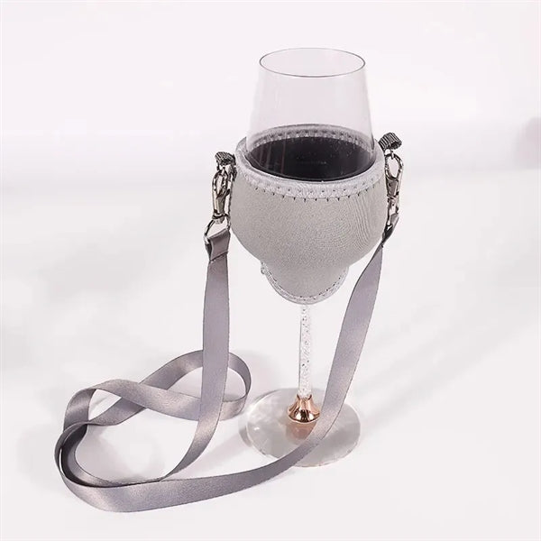 Neoprene Wine Glass Holder Cooler Sleeve with Neck Lanyard