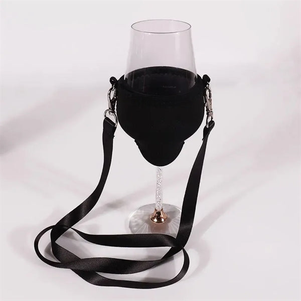 Neoprene Wine Glass Holder Cooler Sleeve with Neck Lanyard