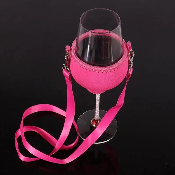 Neoprene Wine Glass Holder Cooler Sleeve with Neck Lanyard
