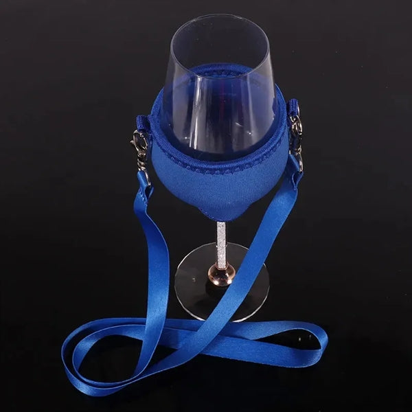 Neoprene Wine Glass Holder Cooler Sleeve with Neck Lanyard