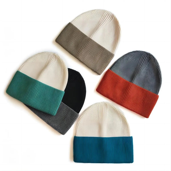 Two-Tone Knit Cuffed Beanie