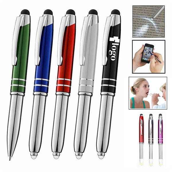 LED Metal Flashlight Touch Screen Stylus Ballpoint Pen