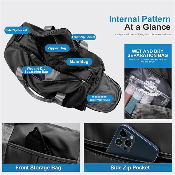 Sports Gym Bag with Wet Pocket & Shoes Compartment