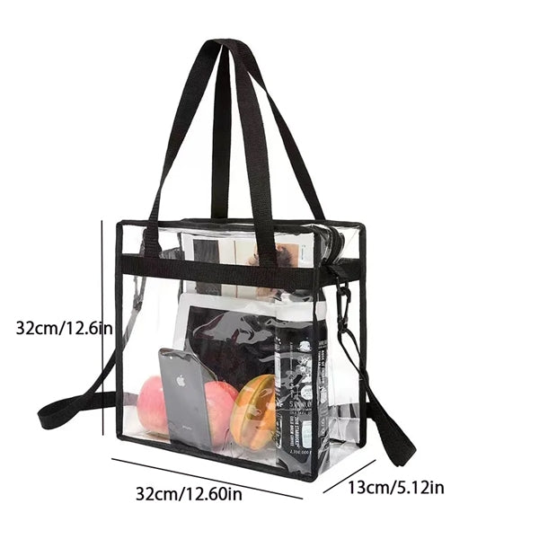 Clear Tote Bag with Zipper Closure and Adjustable Strap