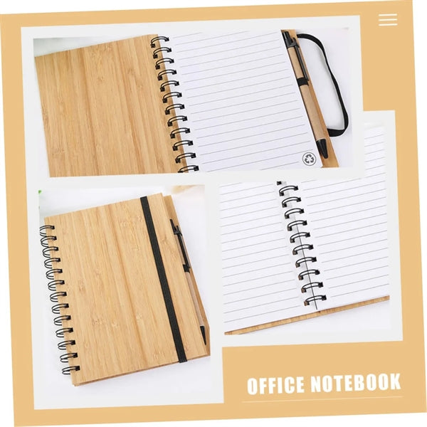 Eco-Friendly Natural Bamboo Cover Notebook With A Pen